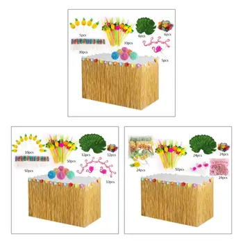

Hawaiian Table Skirt Colorful Pineapple Flamingo Palm Leaves Table Cloth Set 425C