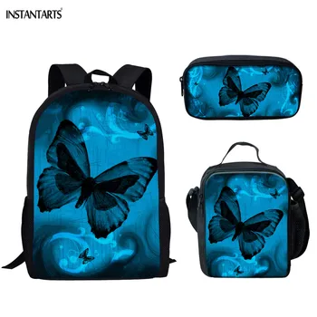 

INSTANTARTS Butterfly Painting Design School Bags Set 3pcs Student Bookbag Large Capacity Shoulder Backpack Schoolbag Mochilas