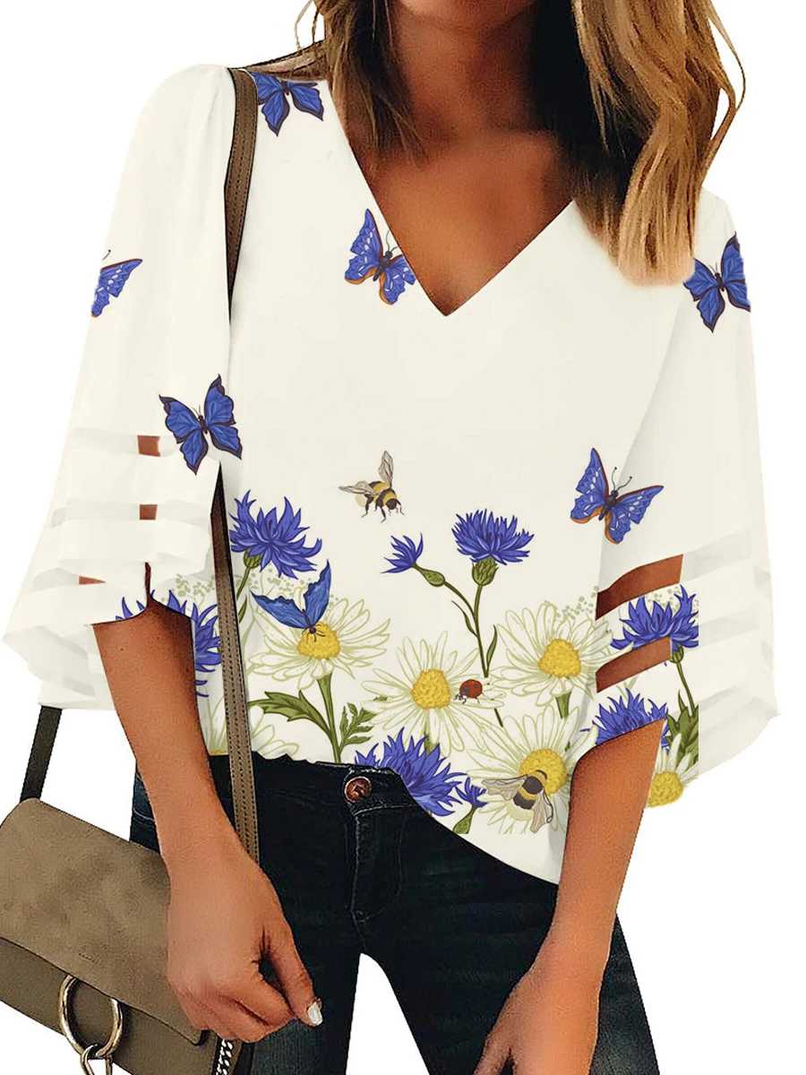 

New fashion V-neck shirt loose casual shirt woman shirt temperament shirt women