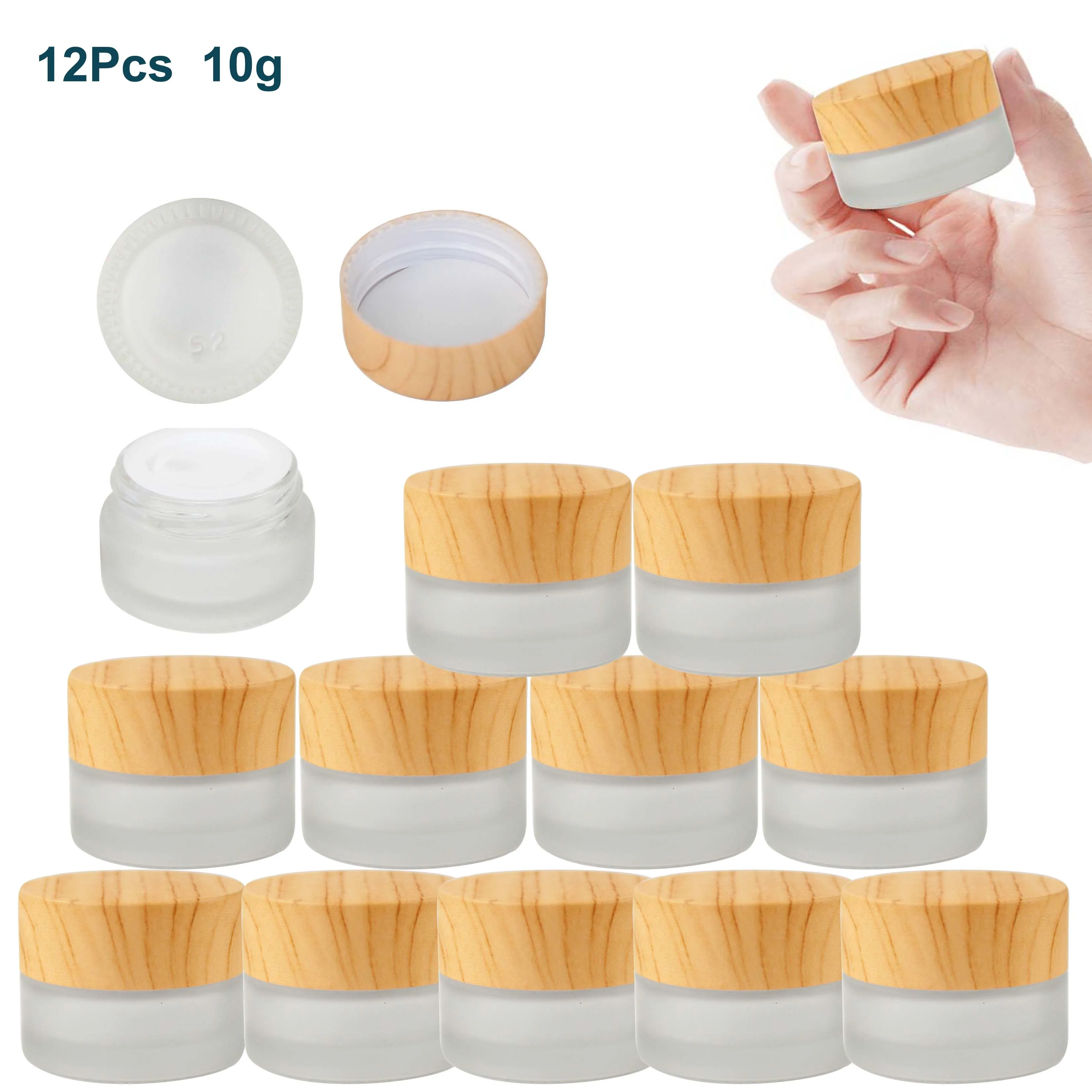 12Pcs10gMiniGlassEmptyJarPotswithCosmeticInnerLidFaceCreamLipBalmContainer.jpg