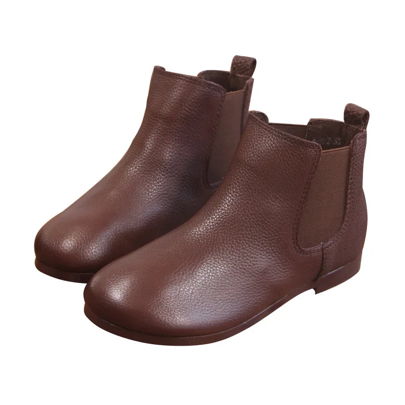 

6066-3 Original Handmade Cowhide Leather Boots Flat Bottom Literary Retro Female Boot Round Head Single Bare Boots Womens Shoes
