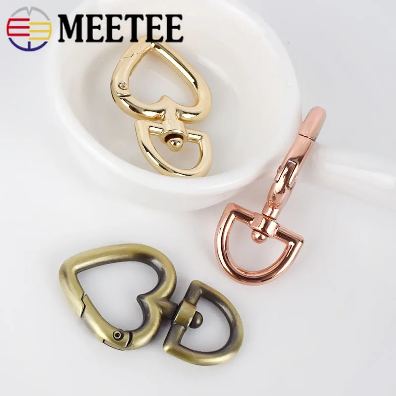 5 шт. Meetee круглые металлические пряжки в форме сердца для сумки ремень защелки крючки для ключей ошейник для собаки поворотный триггер зажимы Сделай Сам кожаное ремесло