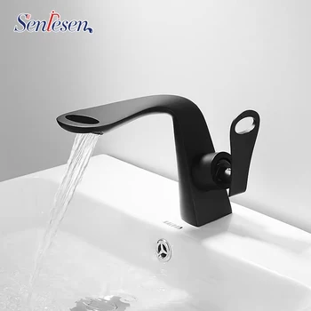 

Senlesen Basin Faucet Black Bathroon Mixer Tap Deck Mounted Basin Sink Countertop Faucet Hot and Cold Water
