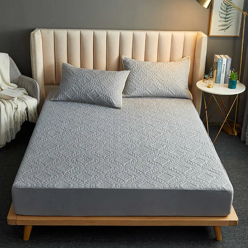 Quilted Waterproof Bed Sheet With Elastic Queen King Size Solid Color Mattress Protector For Double Bed Queen/King Bed Sheet 3