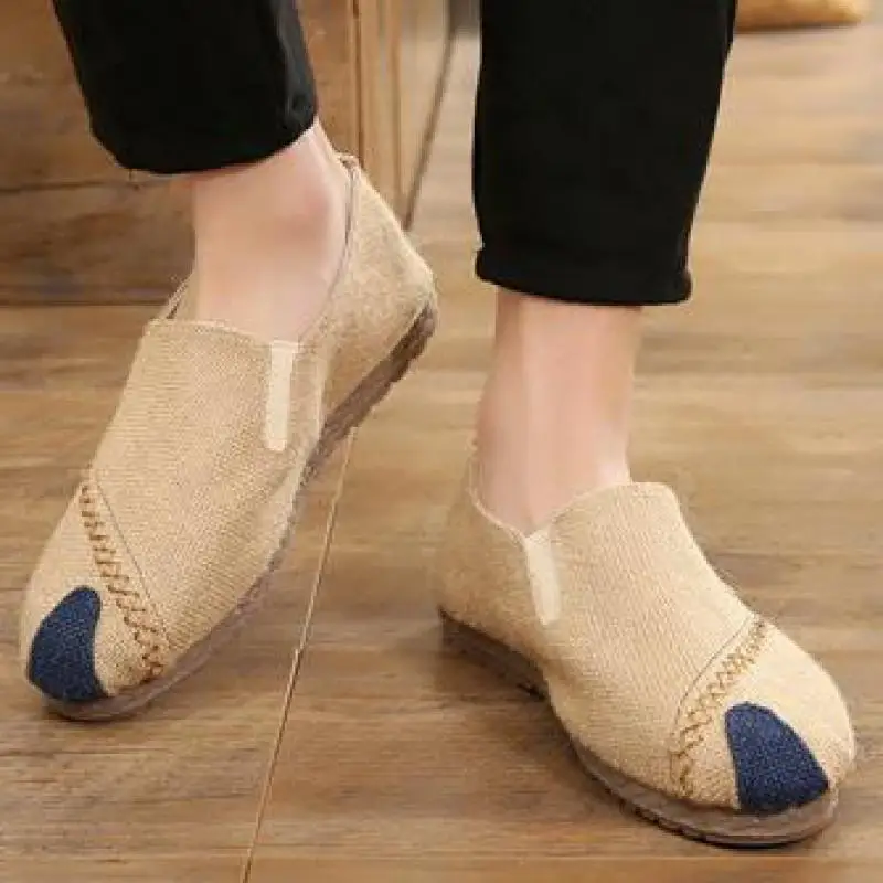 

Men Espadrilles Hemp Canvas Shoes Breathable Lightweight Handmade Cloth Shoe Casual Mens Slip On Loafers Blue Linen Driving Shoe