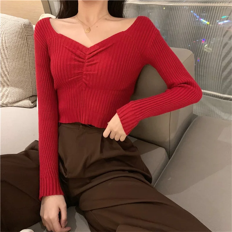 

Women Computer Knitted 2019 Winter And Autunm Pullovers Short All-Match Female Sexy Sweater