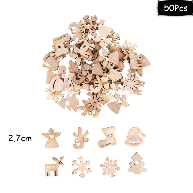 50Pcs Mix3 Joy-Enlife 50/100 шт./лот Деревянный Рождественская елка украшения Мини Снежинка елка висит Подвески рождественские украшения для дома - Цвет: 50Pcs Mix3