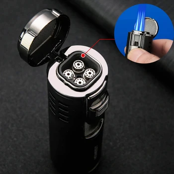 

Honest Outdoor Four Torch Jet Lighter 4 Nozzle Flame Refillable Cigarette Cigar Butane Gas Lighter Gadgets For Men With Box