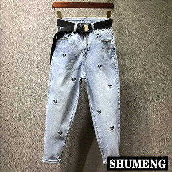 

Streetwear Women Jeans Retro 2020 Spring Summer High Waist Embroidered Denim Pants All-match Femme Slim Loose Casual Harem Pants