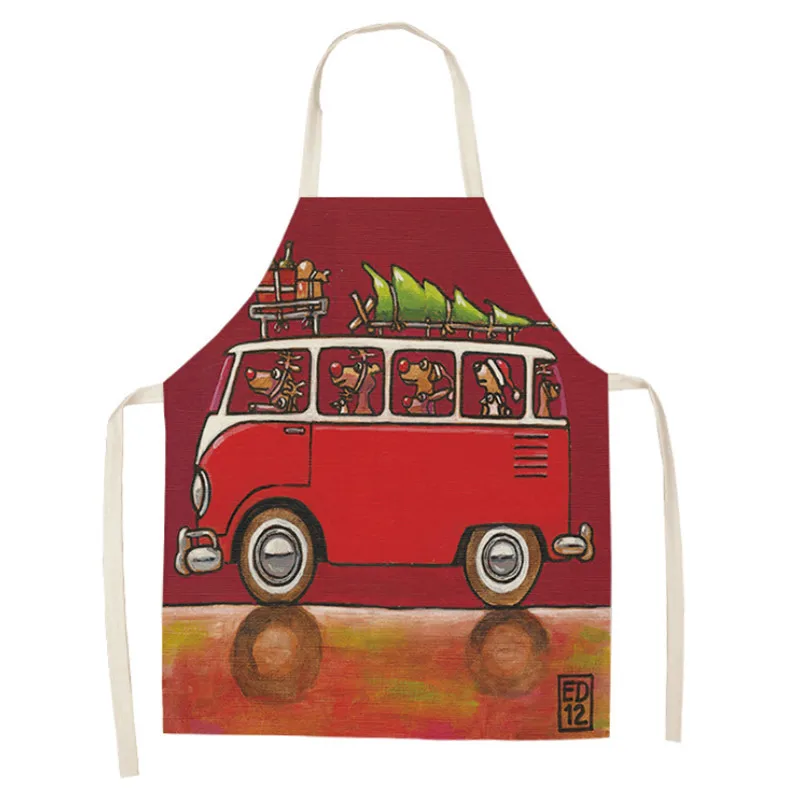 Cartoon Car Christmas Kitchen Children Apron Santa Claus Pattern Adult Women Men Dinner Party Cooking Apron Xmas Decoration