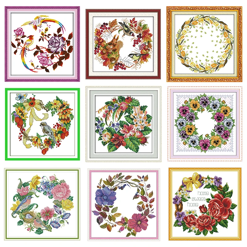 Wreath pattern printed cross-stitch set 11CT 14CT embroidery needlework kit DMC DIY handmade crafts | Дом и сад