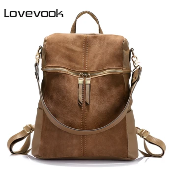 

LOVEVOOK Vintage Women Backpack Nubuck Leather PU School Backpacks for Teenage Girls Large Capacity Shoulder Bags For Women 2020