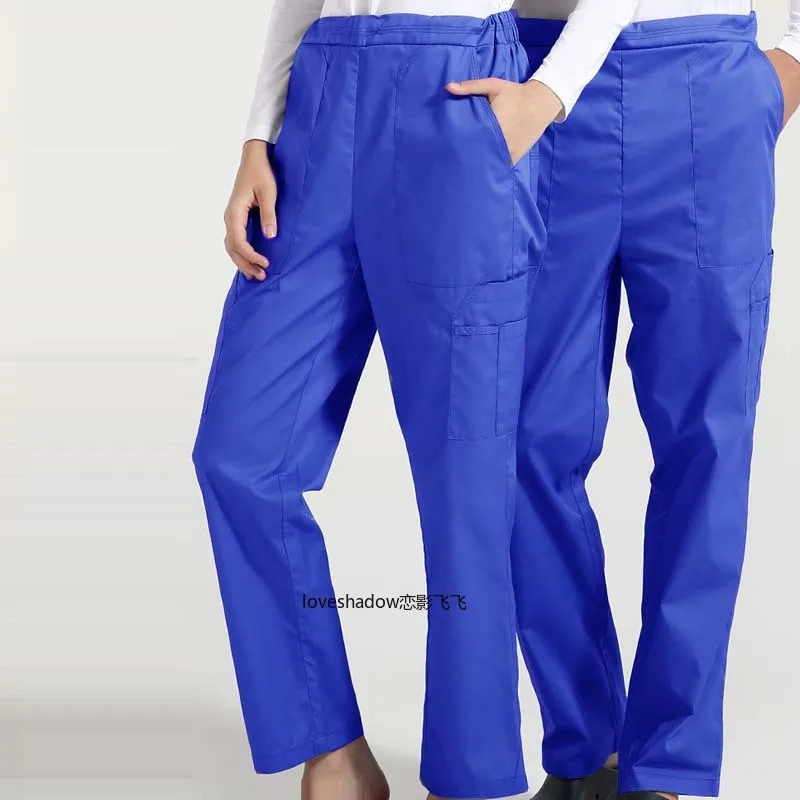 

Women Men Scrub Pants Cotton Nurse Uniforms Trousers Six Pockets Elastic Waist Pants Drawstring Casual Straight-leg Pants Cotton