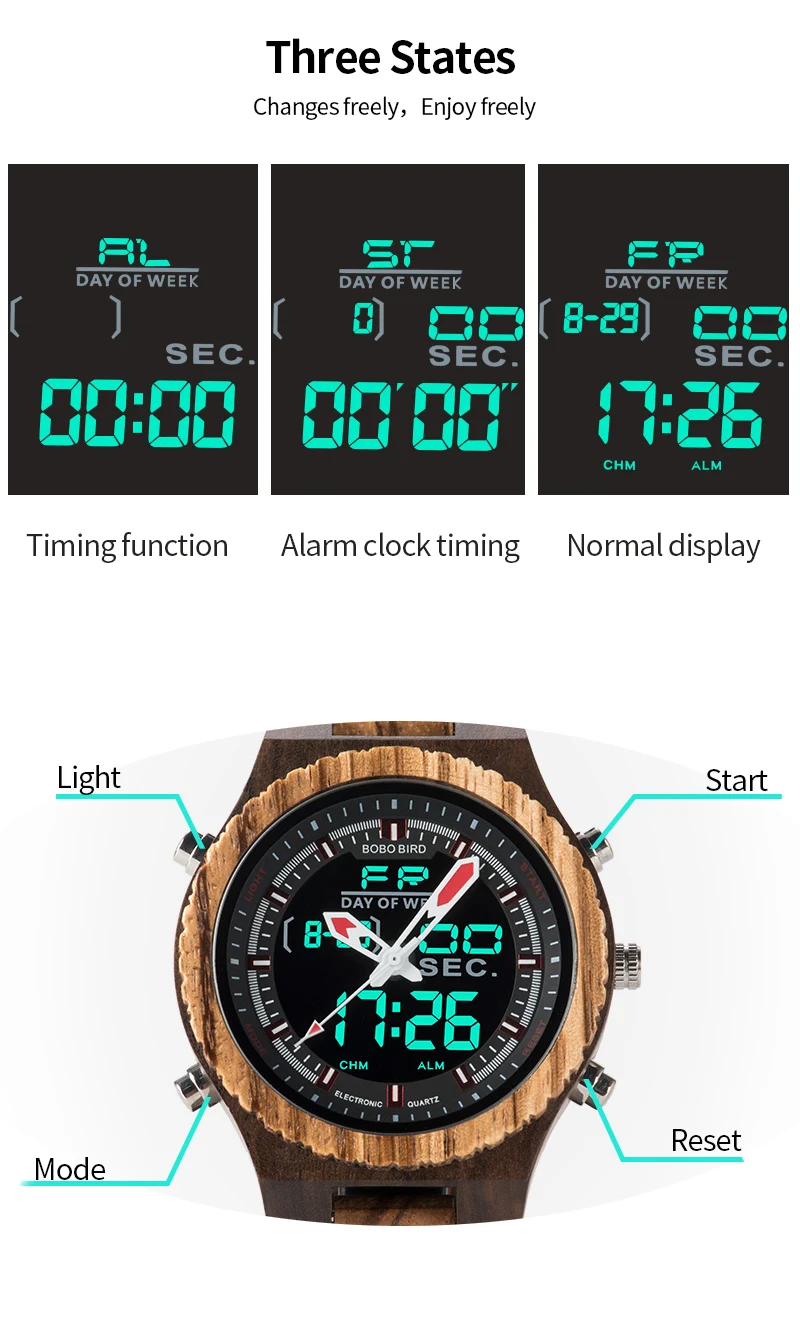 BOBO BIRD роскошные мужские многонациональные цифровые деревянные наручные часы ночной свет и неделя дисплей relogio masculino часы C-P02-3