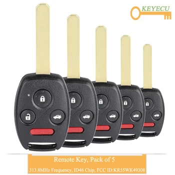 

KEYECU 5PCS Remote Control Car Key for Honda Accord Pilot 2010 2011- 2015, Fob 3+1 4 Button - 313.8MHz - ID46 Chip - KR55WK49308