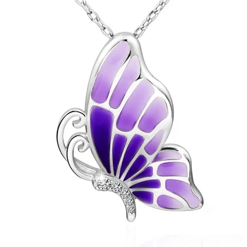 

YSH New 100% 925 Sterling Silver cute Butterfly Pendant Necklace with Gradient Purple Enamel 2020 Women Fashion DIY Jewelry Gift