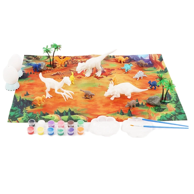 

Dinosaur Model Painted Arts DIY Coloring Non-Toxic Paint Drawing Graffiti Toy Set for Kids
