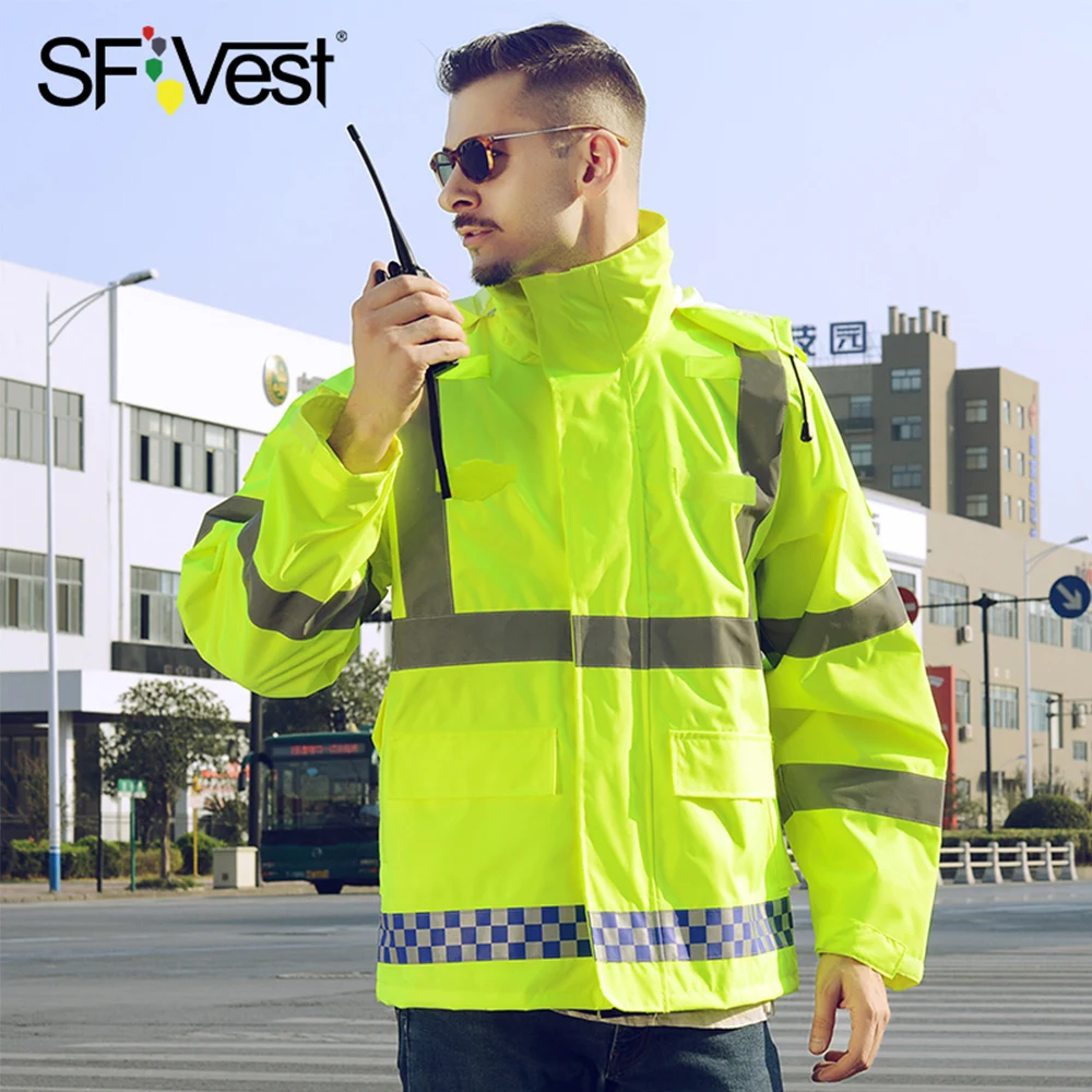 SFVest светоотражающий дождевик с высокой видимостью, светящийся защитный плащ, водонепроницаемый плащ для походов и верховой езды, покрытие из ткани Оксфорд