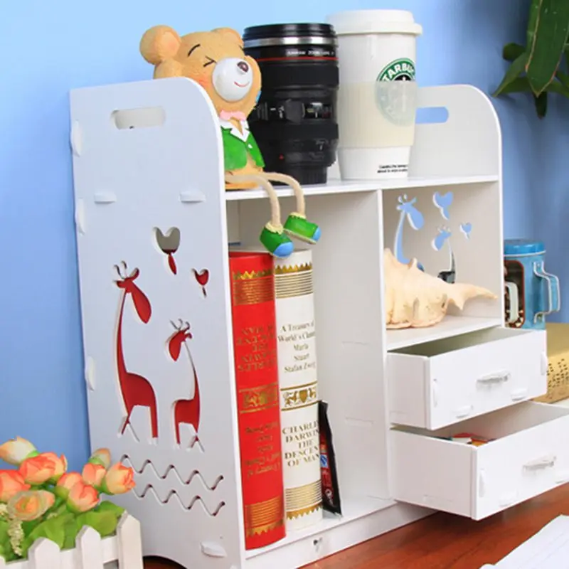

White Large Size Wood Board Desktop Makeup Shelf Organizer Cosmetic Tools Storage Holder Office For Books Finishing Rack