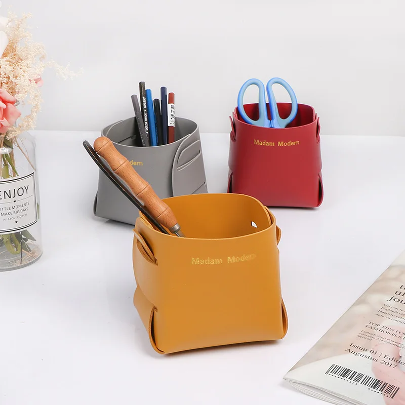 

Pu Leather Storage Box for Folding Living Room Bedroom Desktop Cosmetic Remote Control Stationery Earphone Sundry Storage Basket