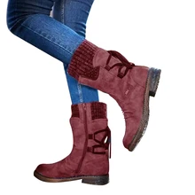 Laamei/зимняя обувь; женские ботинки; классические женские ботинки до середины икры; женская обувь на платформе с круглым носком и молнией; теплые ботинки на шнуровке