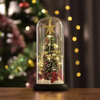 

Artificial Christmas Tree In Glass Dome With LED String Light Battery Operated Xmas Festive Indoor Room Ornaments Gift