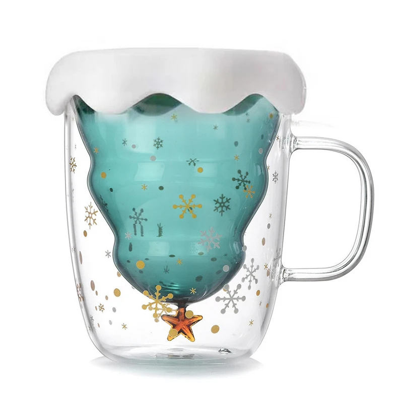 

Double Walled Glass Christmas Tree Star Cup High Temperature Mug Double Water Cup Custom for Party Christmas Gifts Coffee Mug