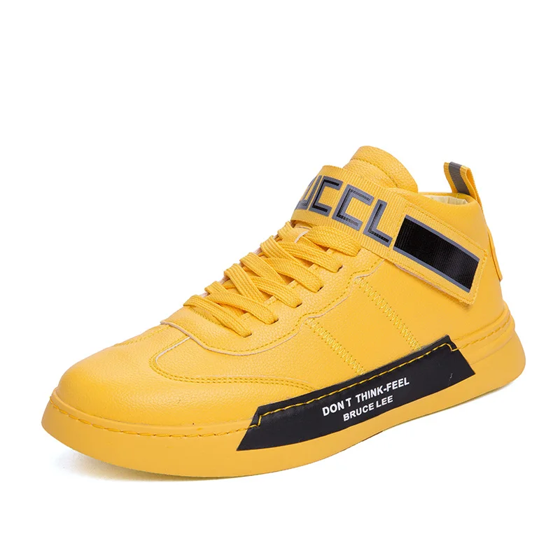 Осенняя мужская Молодежная повседневная обувь; модные кроссовки из искусственной кожи желтого цвета; мужские дизайнерские туфли на плоской подошве; оригинальная повседневная обувь для взрослых - Цвет: Yellow