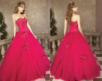 

debutante Prom gown High Quality 2018 Strapless sweetheart Fuchsia Lace Up Flowers Tulle Beaded long mother of the bride dresses