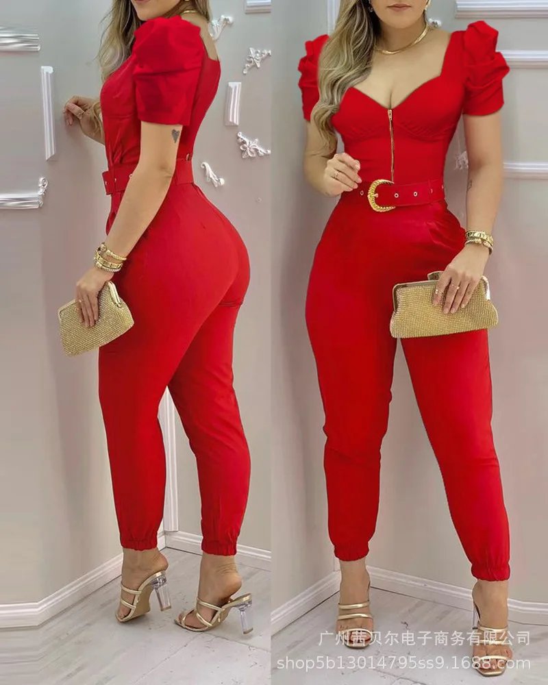 Casual Jumpsuit Women 2021 New Temperament Red V-neck One-piece Suit -  Jumpsuits - AliExpress