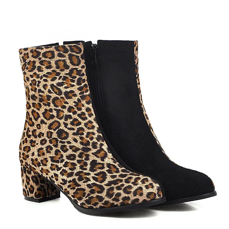 Rimocy/ г.; модные ботинки на высоком каблуке с леопардовым принтом; сезон осень-зима; женские брендовые Дизайнерские ботильоны на молнии; женская обувь на квадратном каблуке