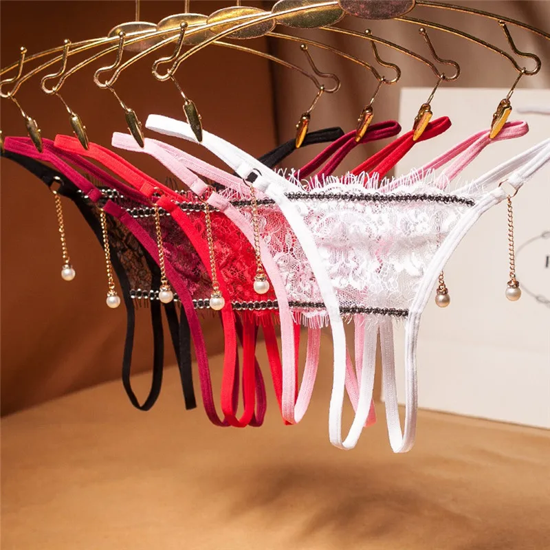 

Sexy Erotic Lingerie G-string Women Ladies Lace Pearl Panties Low Waist Transparent T-back Underwear Underpants Dropshipping #