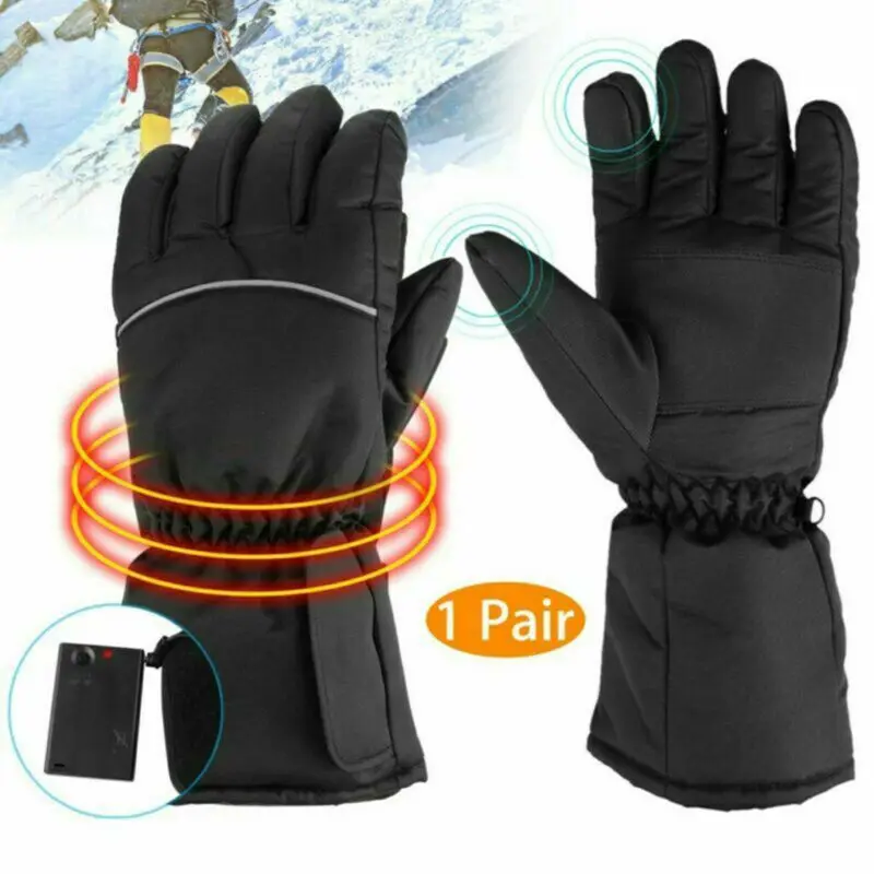 1 Pair Electric Heated Gloves Winter Warm Finger Hand Battery Powered Motorcycle Sport