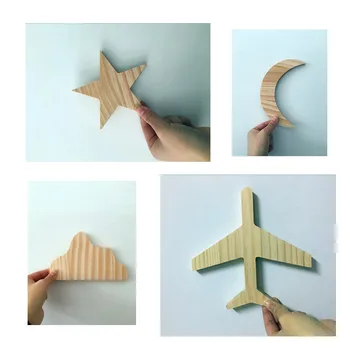 

Nordic INS Wooden Star Moon Newborn Baby Kids Tent BedRoom Decor Accessory Wall Hanging Photography Props With 3M Stickers