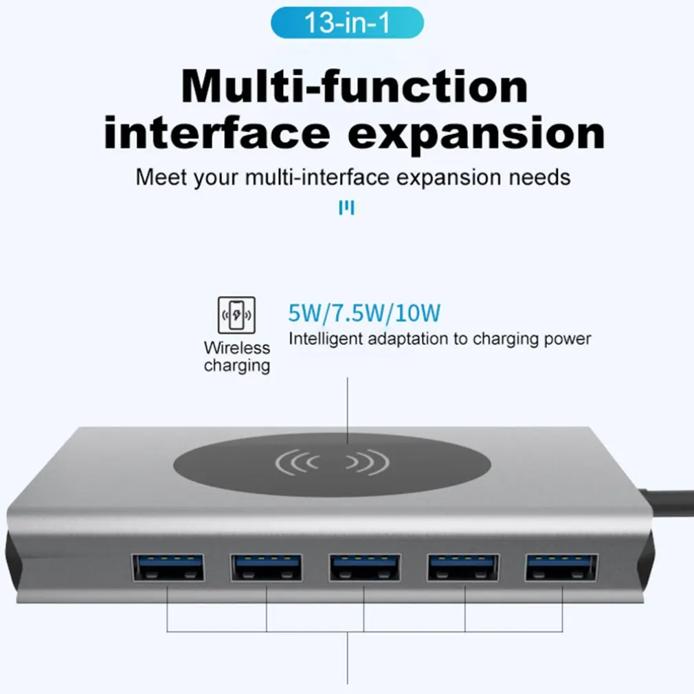 13 ports USB C Docking Station HDMI RJ45 VGA AUX PD USBC Hub for Laptop Macbook Pro with 3 5mm Headphone Jack Type C Hub
