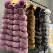 LEDEDAZ Новая модная Длинная женская меховая жилетка, куртка натуральный мех лисы, пальто, флисовая и теплая осенне-зимняя верхняя одежда, пальто 90 см