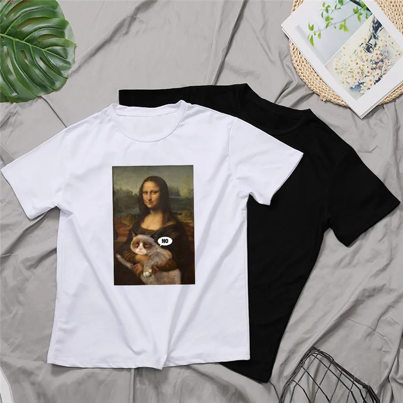 Mona Lisa Футболка женская Ван Гог Забавный Топ Футболка хлопок Футболка harajuku 90s Уличная Повседневная футболка женская одежда