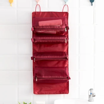 

Detachable Portable Cosmetic Organizer Bag With 4 compartments Waterproof Travel Toiletry Hanging Nylon Organizer Bags