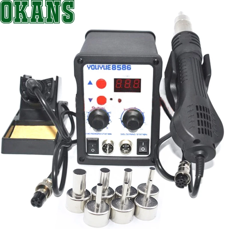 

700W Soldering Station 8586 2 in 1 SMD Rework Station Hot Air Gun + Electric Solder iron For Welding Repair Tools Kit 220V/110V