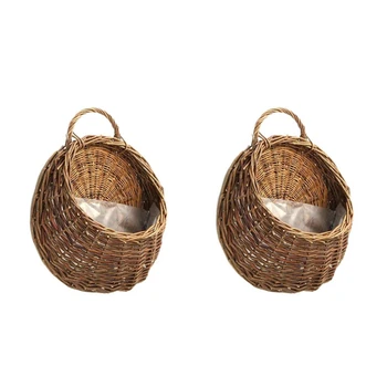 

2Pcs Wicker Wall Hanging Flower Basket Flower Pot Wicker Hand Woven Wedding Wall Home Decoration Door Decoration