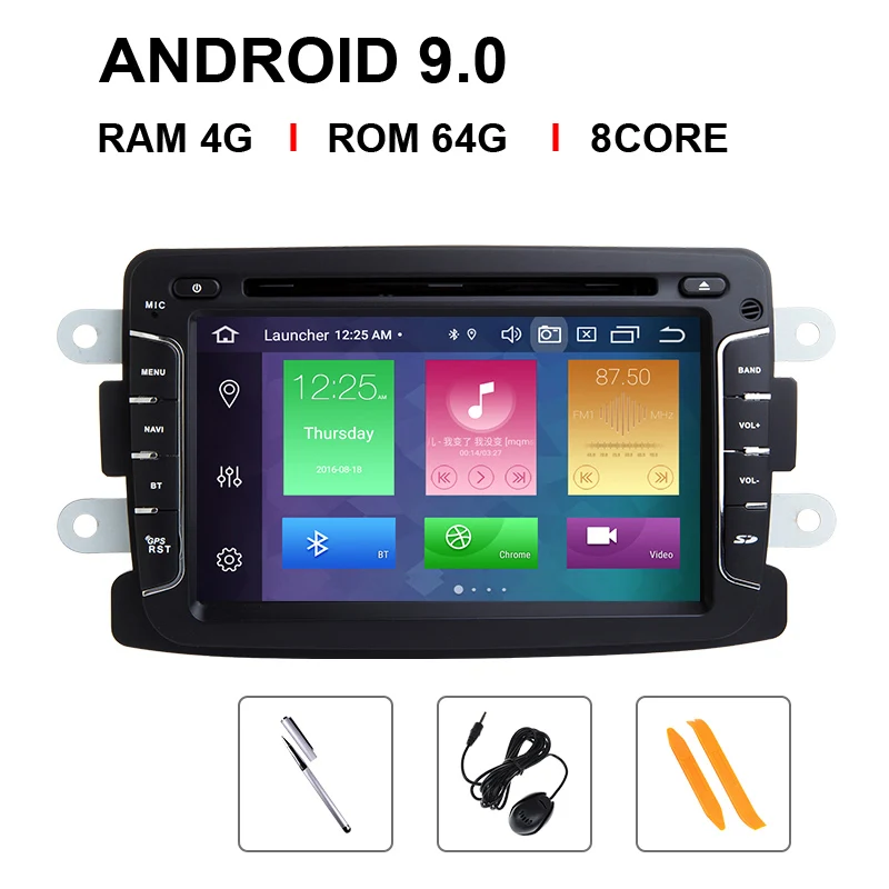 1 din android 9,0 автомобильный радио мультимедиа для Dacia Lodgy Logan, Duster Sandero Renault Captur/Lada/Xray DVD gps навигация DSP 4GB - Цвет: 8 Core 64 ROM