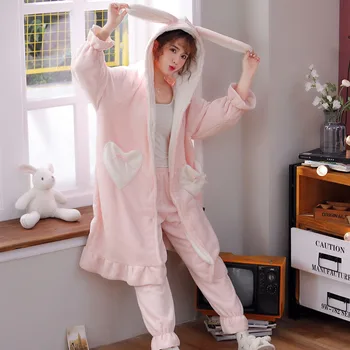 

Pajamas For Women Winter Warm Cute Sleep Robe Hooded Cartoon Sleepwear Female Pajamas Set Thickeing Home Clothes Pyjamas Suit