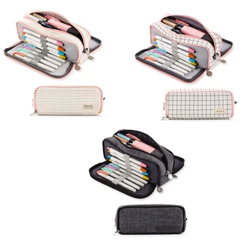 

ANGOO Pencil Case Big Capacity 3 Compartments Canvas for Students