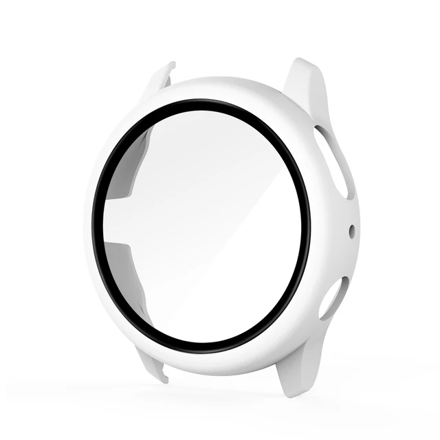 Case for Samsung Galaxy Watch Active 2 44mm 40mm Full Coverage Bumper Case with Tempered Glass Protective Cover Screen Protector White