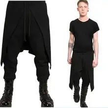 Мужские эластичные талии повседневные свободные танцы свободные брюки-шаровары Твердые хип хоп Лоскутные черные длинные брюки плюс размер