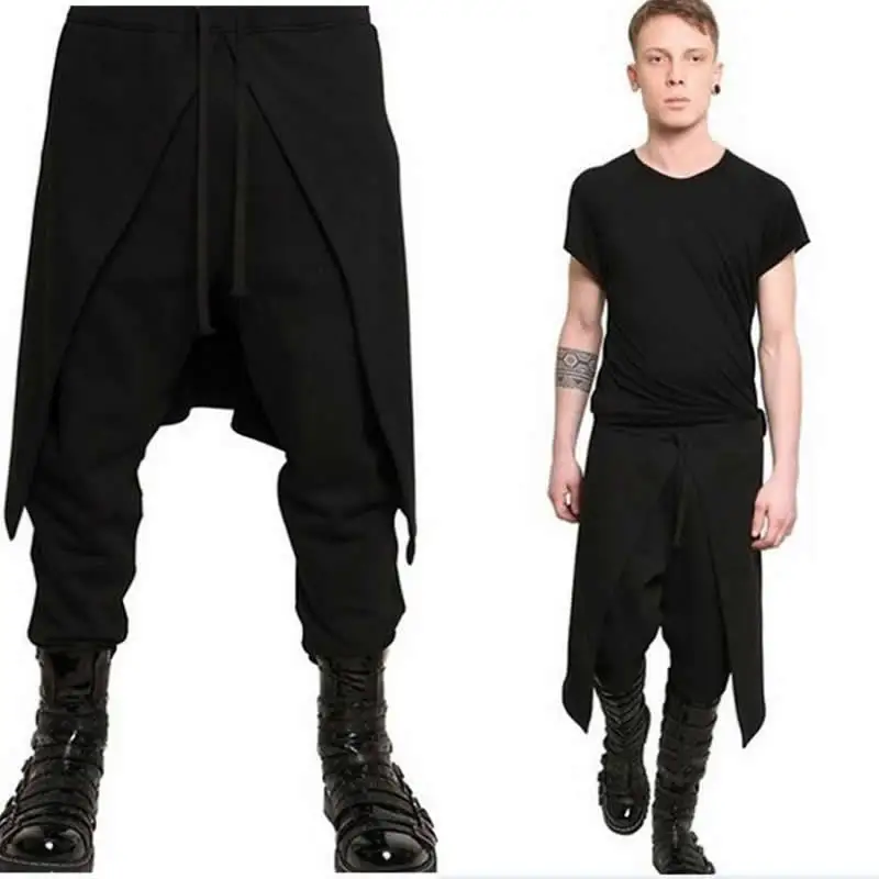 

Men Elastic Waist Casual Loose Dancing Harem Pants Baggy Solid Hip Hop Patchwork Black Long Trousers Plus Size