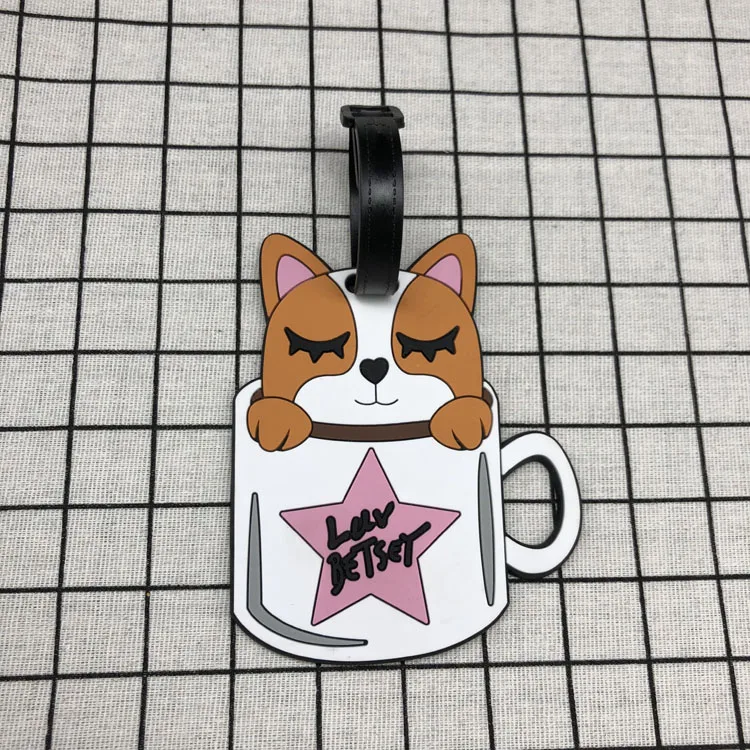 cup dog Мультяшные альпаки животные багажные аксессуары бирка силикагель чемодан ID адрес держатель багаж посадочная бирка переносная этикетка - Цвет: cup dog