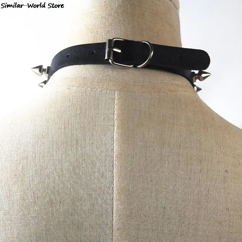 Gothic O-Round Spike Choker Collar Women Harness Choker Necklace metal choker necklace velvet choker necklaces For Women Punk Leather Chocker Necklaces Gothic Jewelry