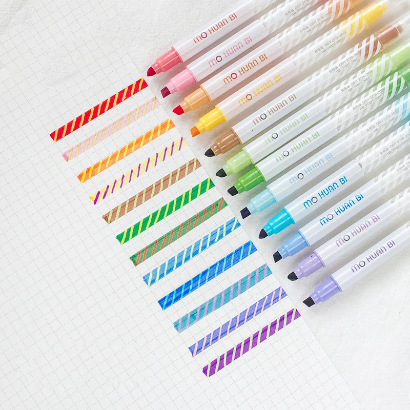 

12pcs Magic Color Highlighter Pen Set Dual-side Fluorescent Erasable Marker Liner Drawing Art Pen Stationery Office School