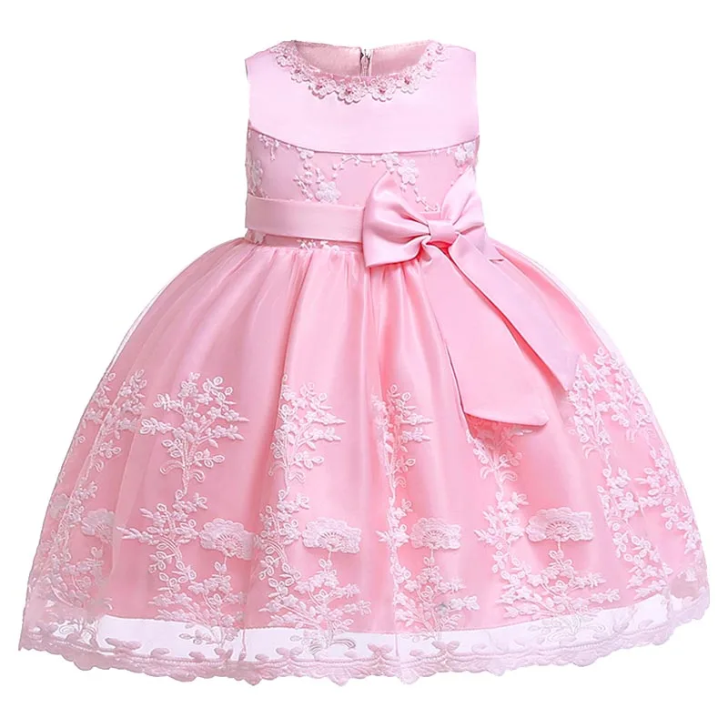 Коллекция года, платье для маленьких девочек с цветочной вышивкой платья для дня рождения для маленьких девочек возрастом от 3M до 24 месяцев до 1 года Vestido, платье принцессы для дня рождения - Цвет: Flesh pink